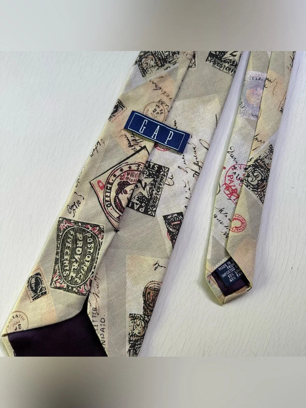 VTG 90s Gap Rare Men's Linen Necktie Postcards & Stamps Print